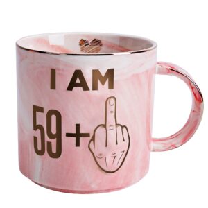 60th birthday gifts for women - funny turning 60 year old birthday gift ideas for wife, mom, daughter, sister, aunt, best friends, bff, coworkers - fabulous pink marble mug, ceramic 11.5oz coffee cup