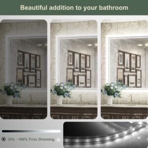 TokeShimi 72x36 Inch Bathroom LED Mirror 3-Color Fashion Style Vanity Make-up Mirror with Light Anti-Fog & Dimmer Touch Switch Adjustable Lights White/Warm/Natural Wall Mounted