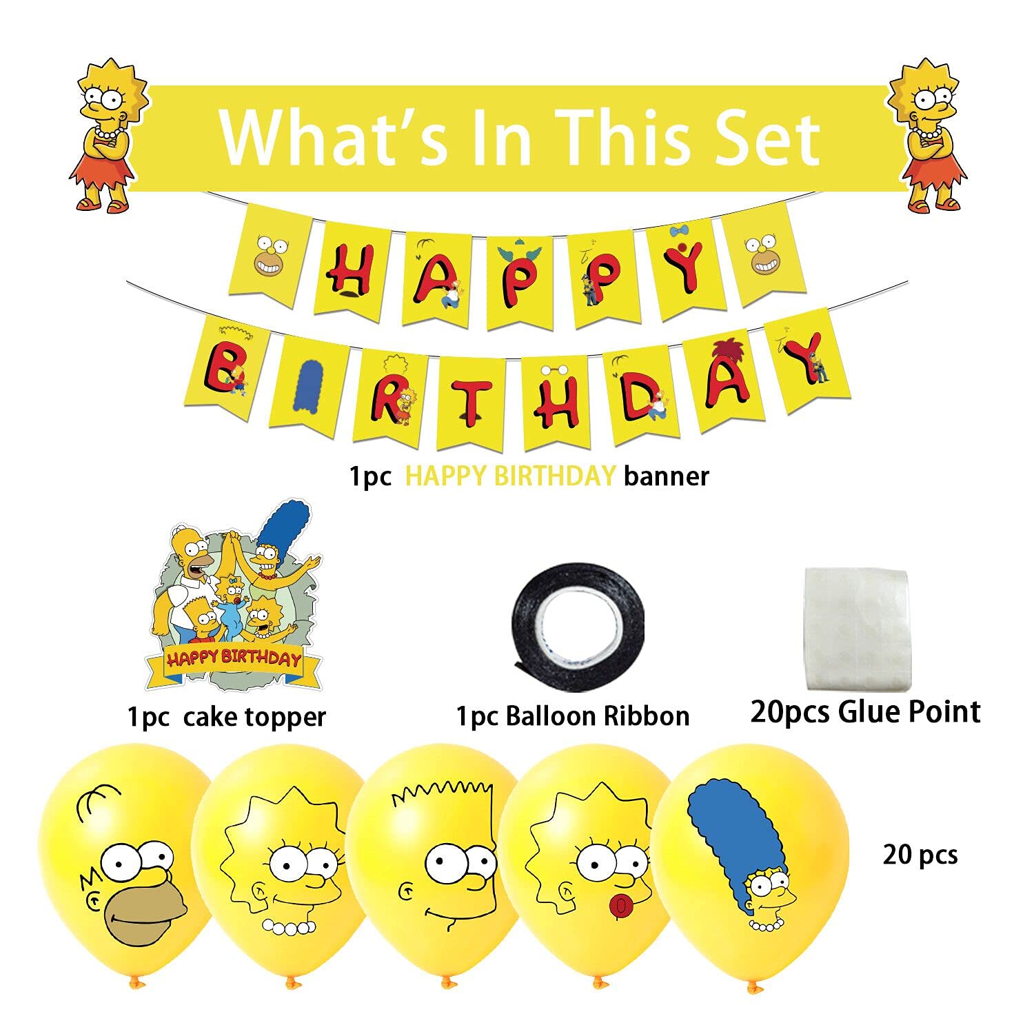 Party Supplies , Birthday Party Set Includes Happy Birthday Banner,Cake Toppers,Birthday Balloons for Kids Birthday Decorations