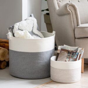 goodpick cute cotton rope basket and large blanket storage basket (set of 2)