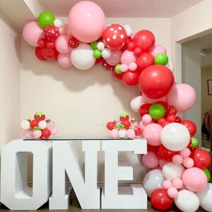 QICIG Strawberry Party Decoration Balloon Garland Set, Girl Birthday Party Supplies, Strawberry Red Aluminum Foil Balloon Latex Balloon, Used for Wedding Birthday Background Decoration