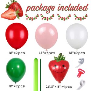 QICIG Strawberry Party Decoration Balloon Garland Set, Girl Birthday Party Supplies, Strawberry Red Aluminum Foil Balloon Latex Balloon, Used for Wedding Birthday Background Decoration