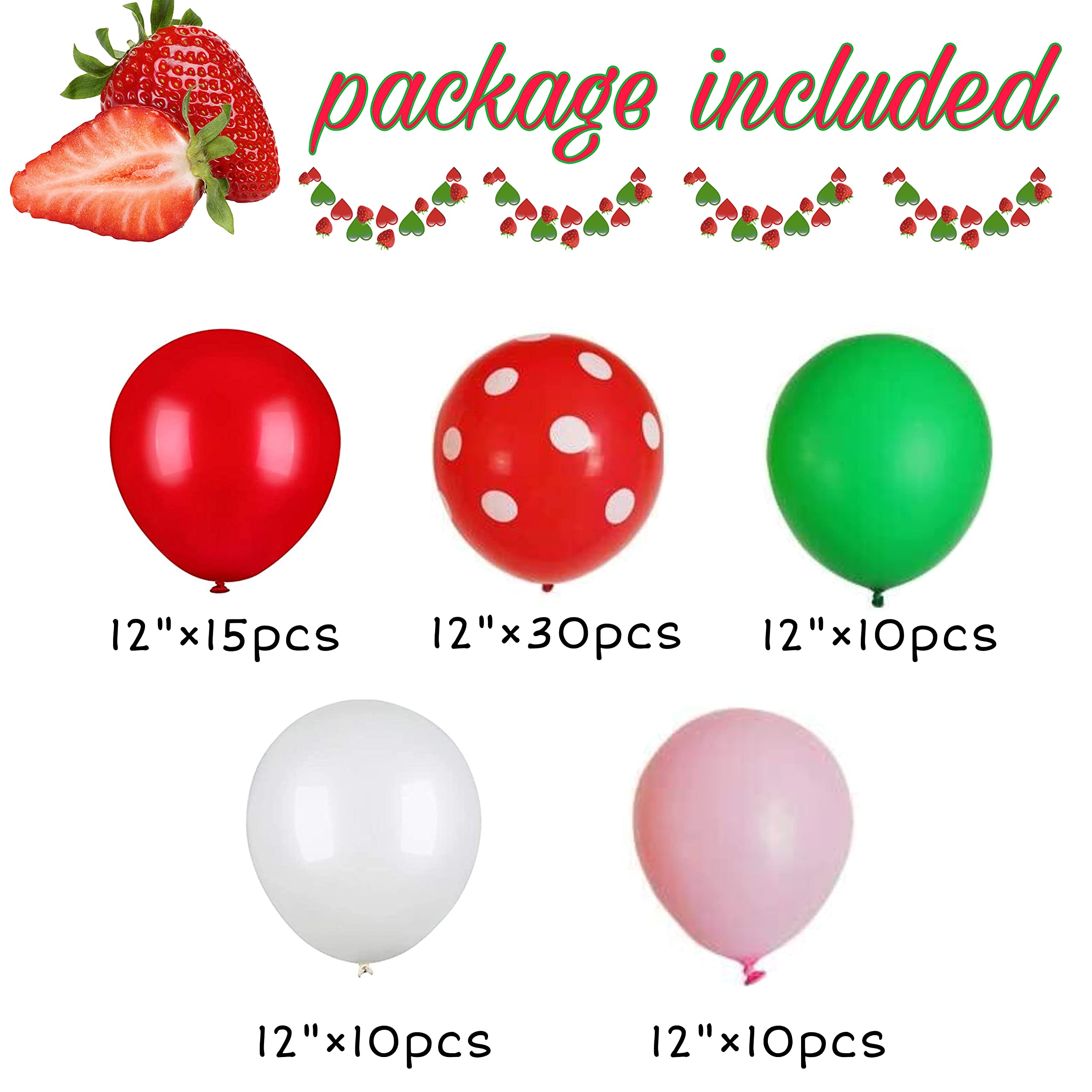 QICIG Strawberry Party Decoration Balloon Garland Set, Girl Birthday Party Supplies, Strawberry Red Aluminum Foil Balloon Latex Balloon, Used for Wedding Birthday Background Decoration