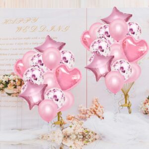 28Pcs Balloon Happy Birthday Party Decorations For Women Confetti Balloons 18" Star Heart Foil Balloons Wedding Decorations Helium Ballons Girl Boy Baby Shower (pink)