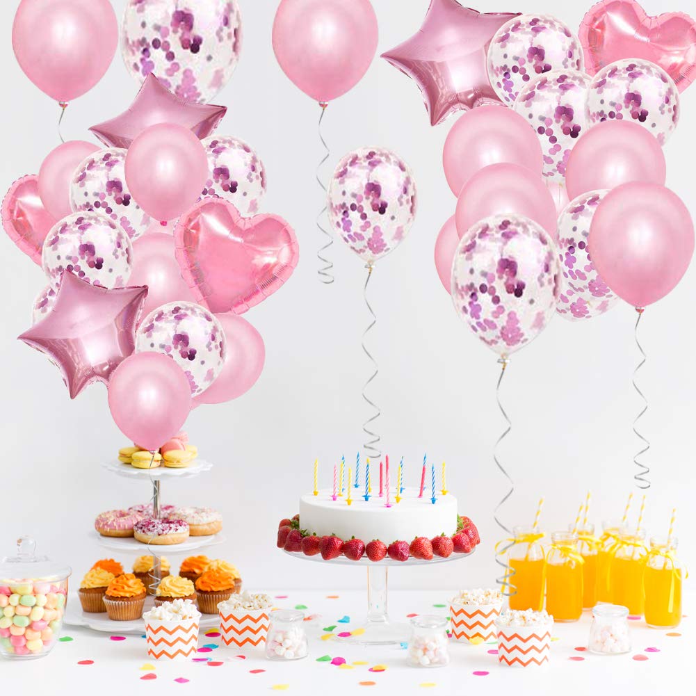 28Pcs Balloon Happy Birthday Party Decorations For Women Confetti Balloons 18" Star Heart Foil Balloons Wedding Decorations Helium Ballons Girl Boy Baby Shower (pink)