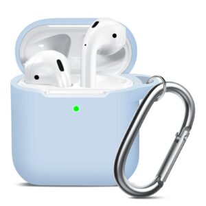 MOLOPPO Case Cover Compatible with AirPods, Soft Silicone Protective Cover with Keychain for Women Men Compatible with Apple AirPods 2nd 1st Generation Charging Case, Front LED Visible- Sky Blue