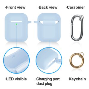 MOLOPPO Case Cover Compatible with AirPods, Soft Silicone Protective Cover with Keychain for Women Men Compatible with Apple AirPods 2nd 1st Generation Charging Case, Front LED Visible- Sky Blue