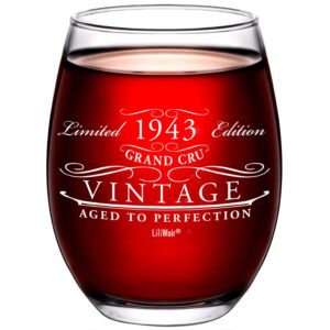 1943 81st birthday gifts wine glass for men women | birthday gift man woman turning 81 | funny 81 st party supplies decorations ideas | eight one year old bday presents | 81 years gag vintage gift