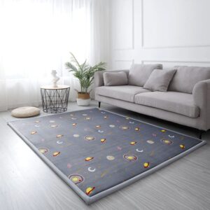 Loartee Coral Velvet Area Rug - 1" Thick Memory Foam Baby Play Mat, Washable Toddler Carpet, Home Decor for Living Room, Nursery, Kids Bedroom, Astral Gray, 4'3"x6'3"