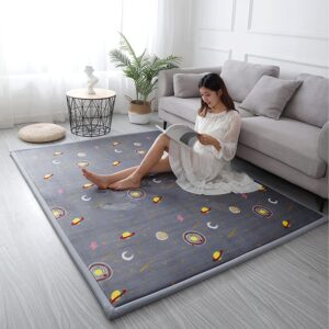 Loartee Coral Velvet Area Rug - 1" Thick Memory Foam Baby Play Mat, Washable Toddler Carpet, Home Decor for Living Room, Nursery, Kids Bedroom, Astral Gray, 4'3"x6'3"