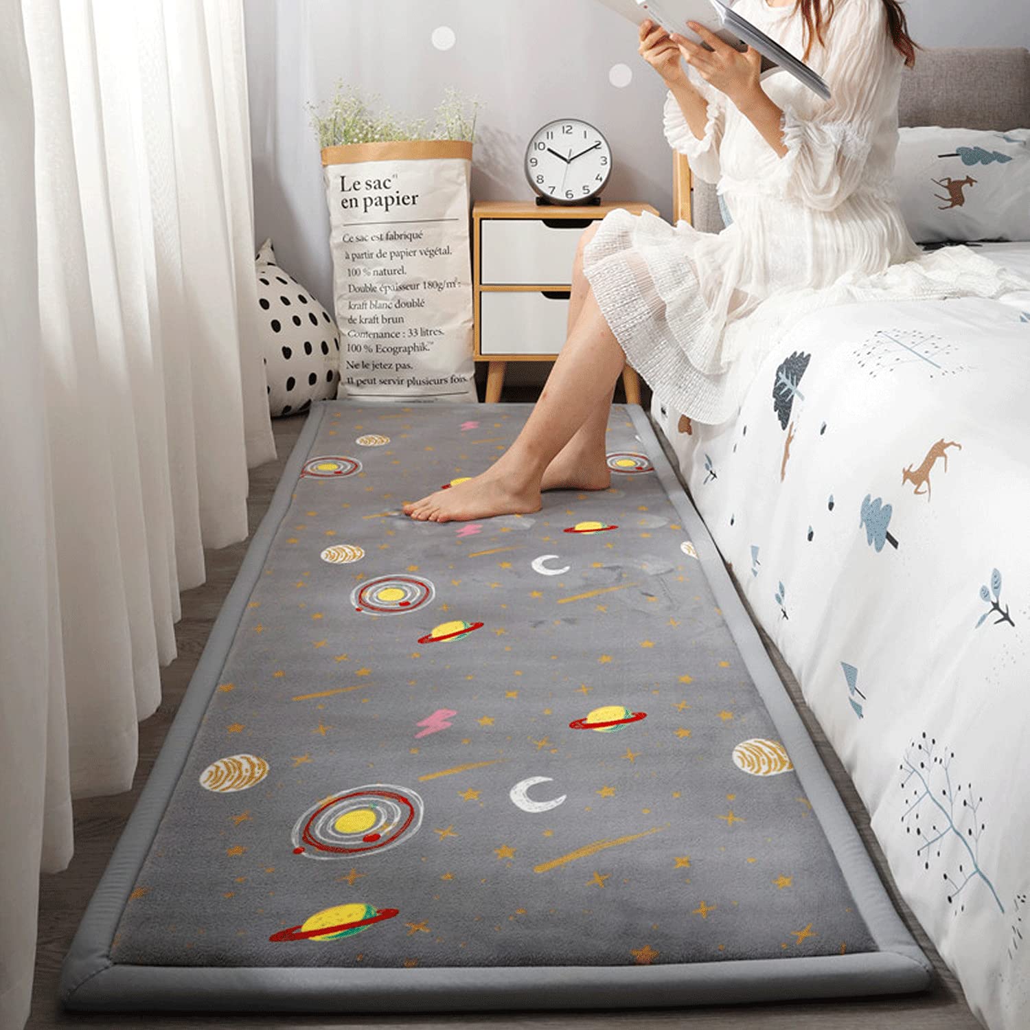 Loartee Coral Velvet Area Rug - 1" Thick Memory Foam Baby Play Mat, Washable Toddler Carpet, Home Decor for Living Room, Nursery, Kids Bedroom, Astral Gray, 4'3"x6'3"