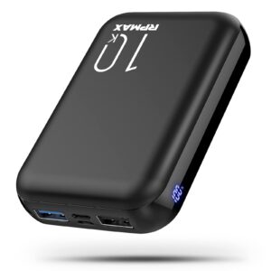 rpmax portable charger 10000mah with led display, compact power bank cell phone external battery pack 2.4a quick charge small compatible iphone 8xxs11,samsung s10,5v heated vest. (rp-010k)