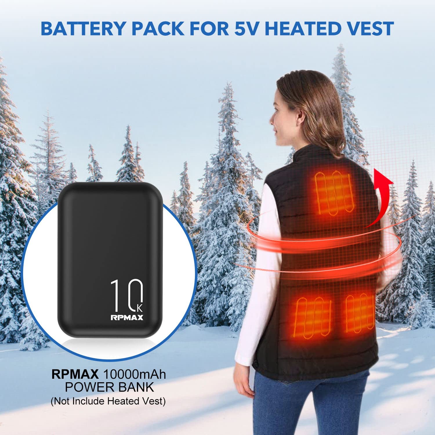 RPMAX Portable charger 10000mah with LED Display, Compact Power Bank Cell Phone External Battery Pack 2.4A Quick Charge Small Compatible iPhone 8XXS11,Samsung S10,5V Heated Vest. (RP-010K)