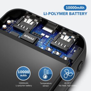 RPMAX Portable charger 10000mah with LED Display, Compact Power Bank Cell Phone External Battery Pack 2.4A Quick Charge Small Compatible iPhone 8XXS11,Samsung S10,5V Heated Vest. (RP-010K)