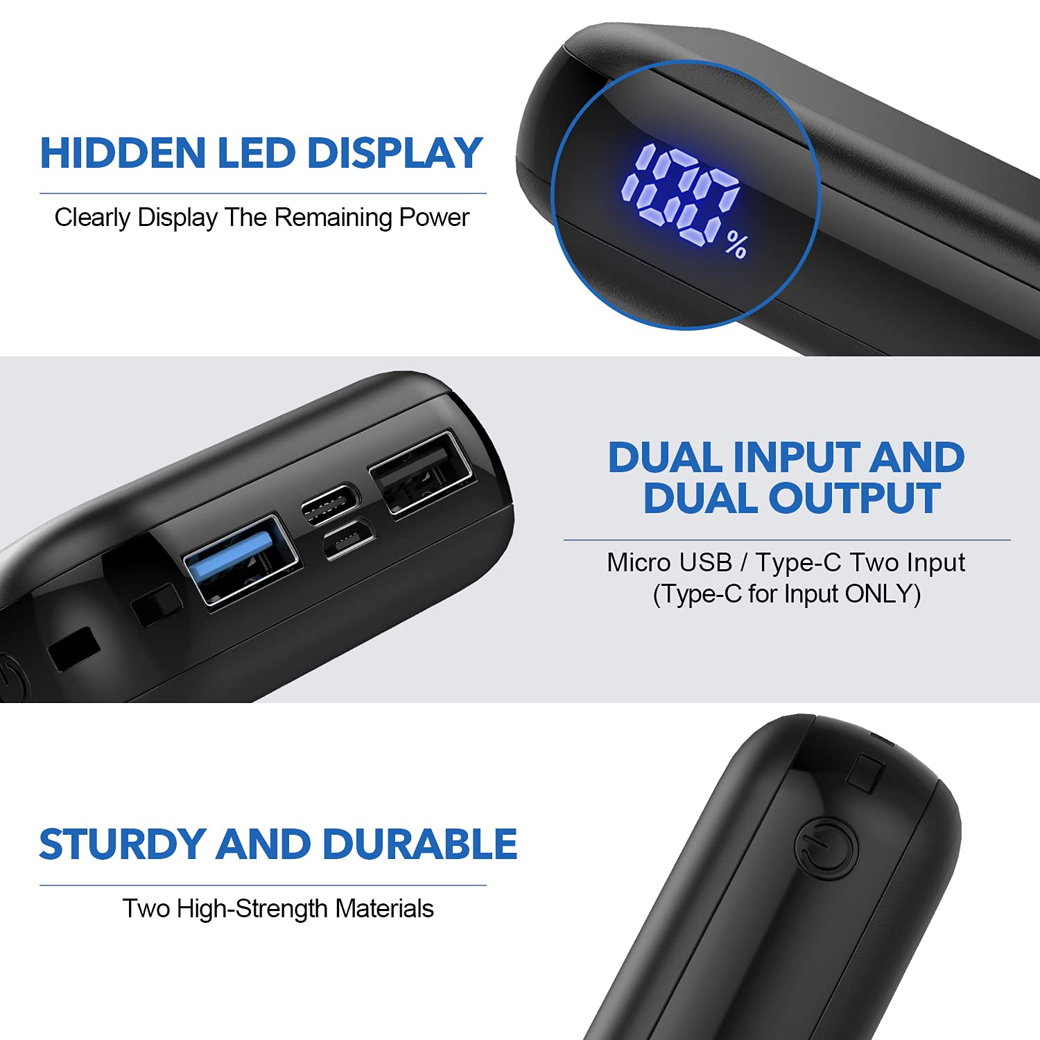 RPMAX Portable charger 10000mah with LED Display, Compact Power Bank Cell Phone External Battery Pack 2.4A Quick Charge Small Compatible iPhone 8XXS11,Samsung S10,5V Heated Vest. (RP-010K)