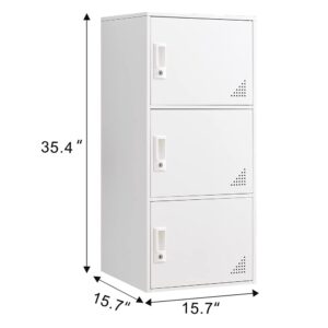 iCHENGGD 3 Door Metal Locker Steel Storage Cabinet, Office Storage Lockers for Employees, Vertical Metal Cabinets for Home,Office,School,Room Storage Organizer (White)