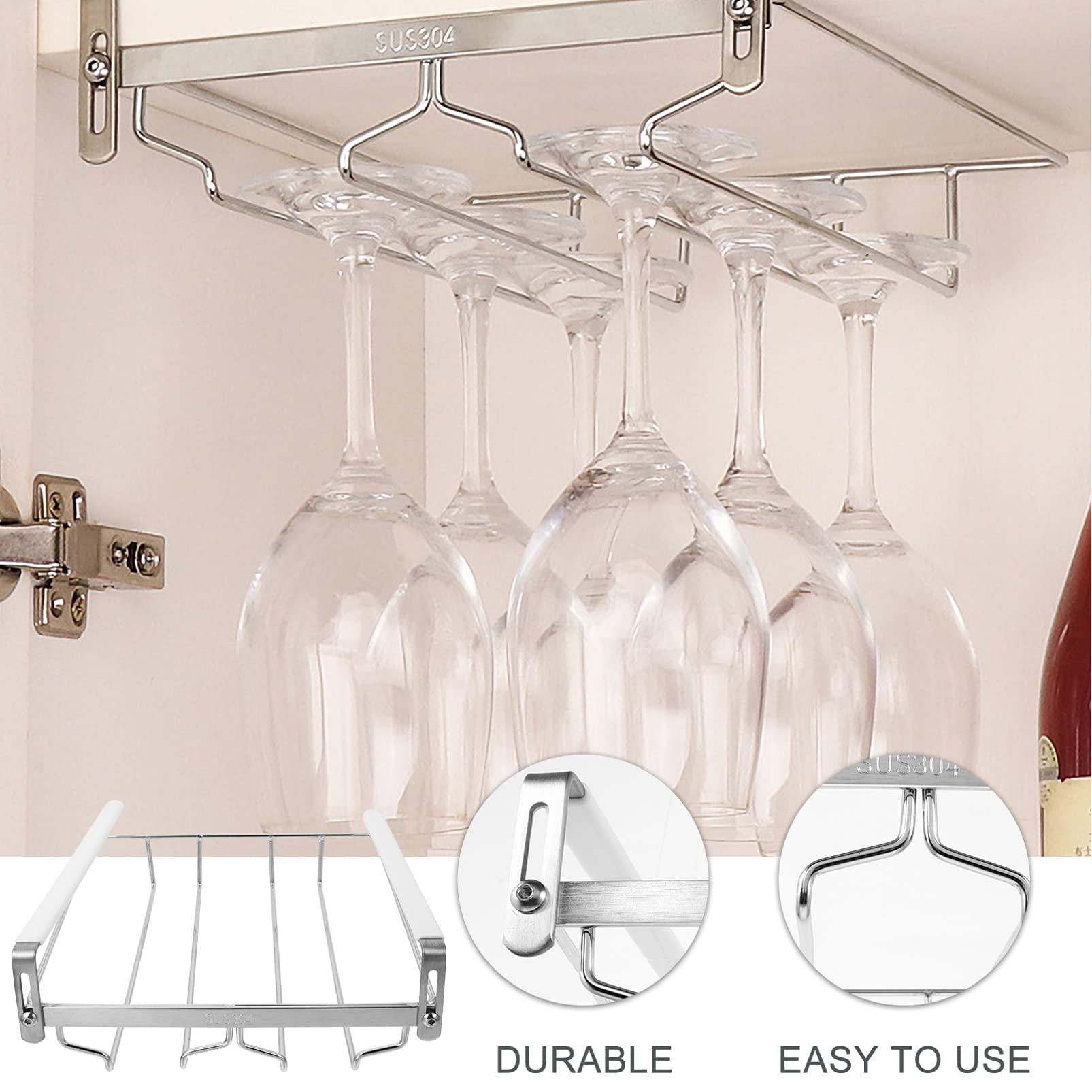 Hemoton 1pc Wine Glass Holder Wire Storage Shelves Metal Hanger Wine Glasses Holder Under Cabinet Glass Rack Glass Holder for Bar Hanging Glass Rack Cup Bottle Rack Stainless Steel