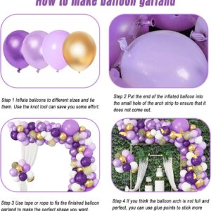 Ouddy Party Purple Balloons Garland Arch Kit,152Pcs Light Pastel Purple Gold Balloon Confetti Metallic Balloons for Baby Shower Wedding Mothers Day Purple Butterfly Birthday Party Decorations Supplies