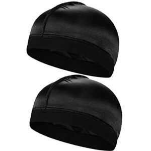 2pcs silky stocking wave cap, satin doo rags compression cap for men, for 360 540 720 waves, regular style (2pc black)