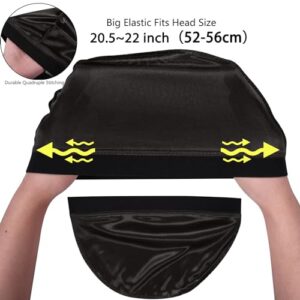 2pcs Silky Stocking Wave Cap, Satin Doo Rags Compression Cap for Men, for 360 540 720 Waves, Regular Style (2pc Black)