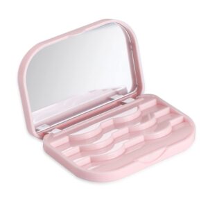 empty eyelashes storage box, teoyall 3 layer false eyelash travel case fake eye lash organizer with mirror can store 3 pairs (pink)
