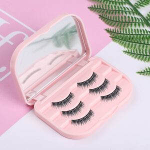 Empty Eyelashes Storage Box, TEOYALL 3 Layer False Eyelash Travel Case Fake Eye Lash Organizer with Mirror Can Store 3 Pairs (Pink)