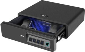 biometric fingerprint safe, slide-away handgun safe for two pistols storage safe drawer safe for home and vehicle (biometric fringerprint safe)