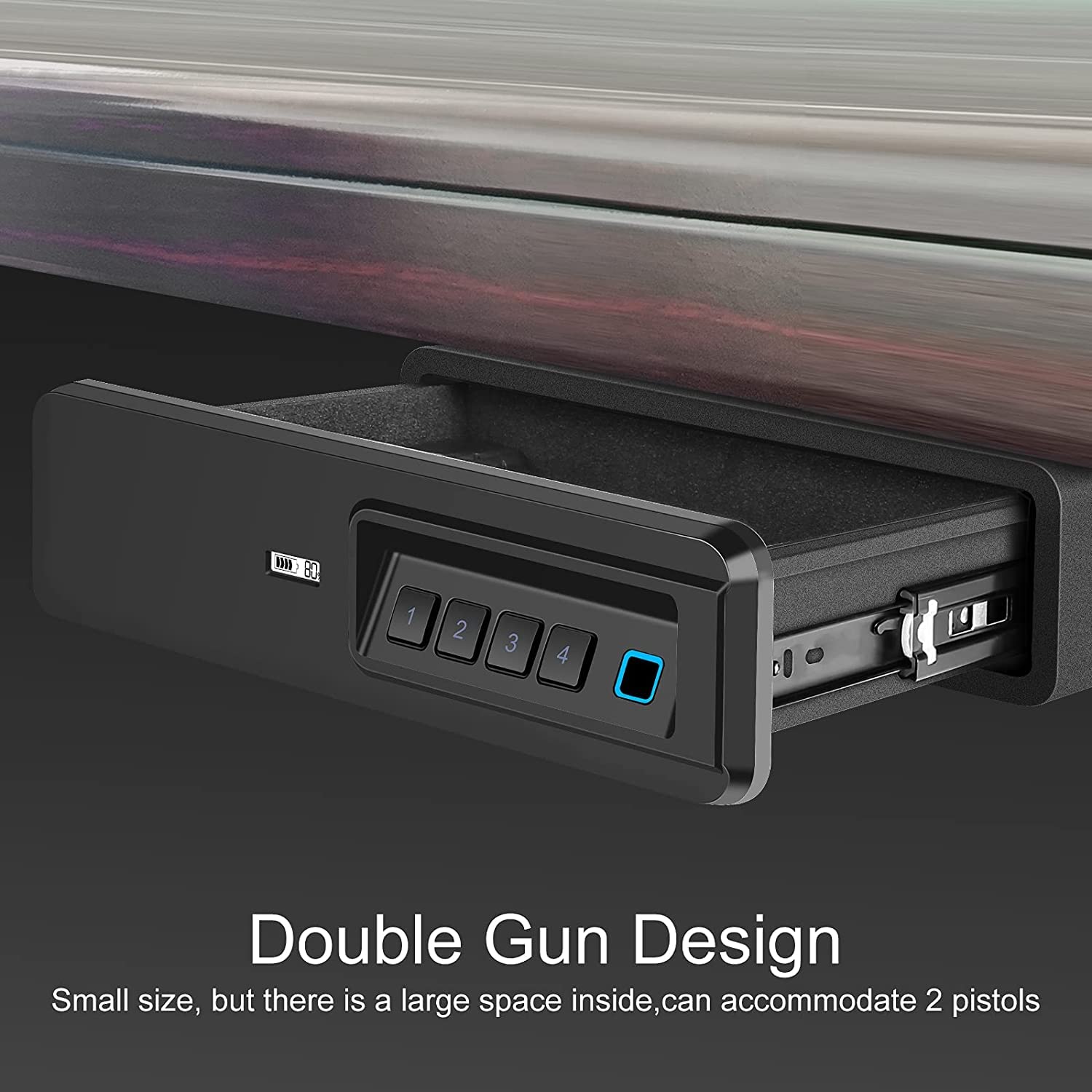 Biometric Fingerprint Safe, Slide-Away Handgun Safe for Two Pistols Storage Safe Drawer Safe for Home and Vehicle (Biometric Fringerprint Safe)