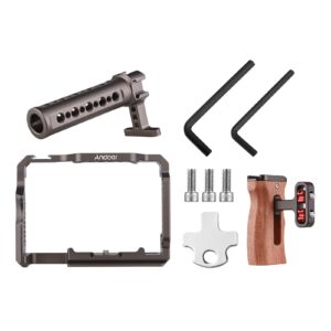 Andoer Aluminum Alloy Camera Cage Kit with Video Rig Top Handle Wooden Grip Replacement for Sony A7R III/ A7 II/ A7III