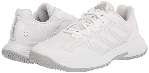 adidas womens Gamecourt 2 Tennis Shoe, White/White/Grey, 7.5 US