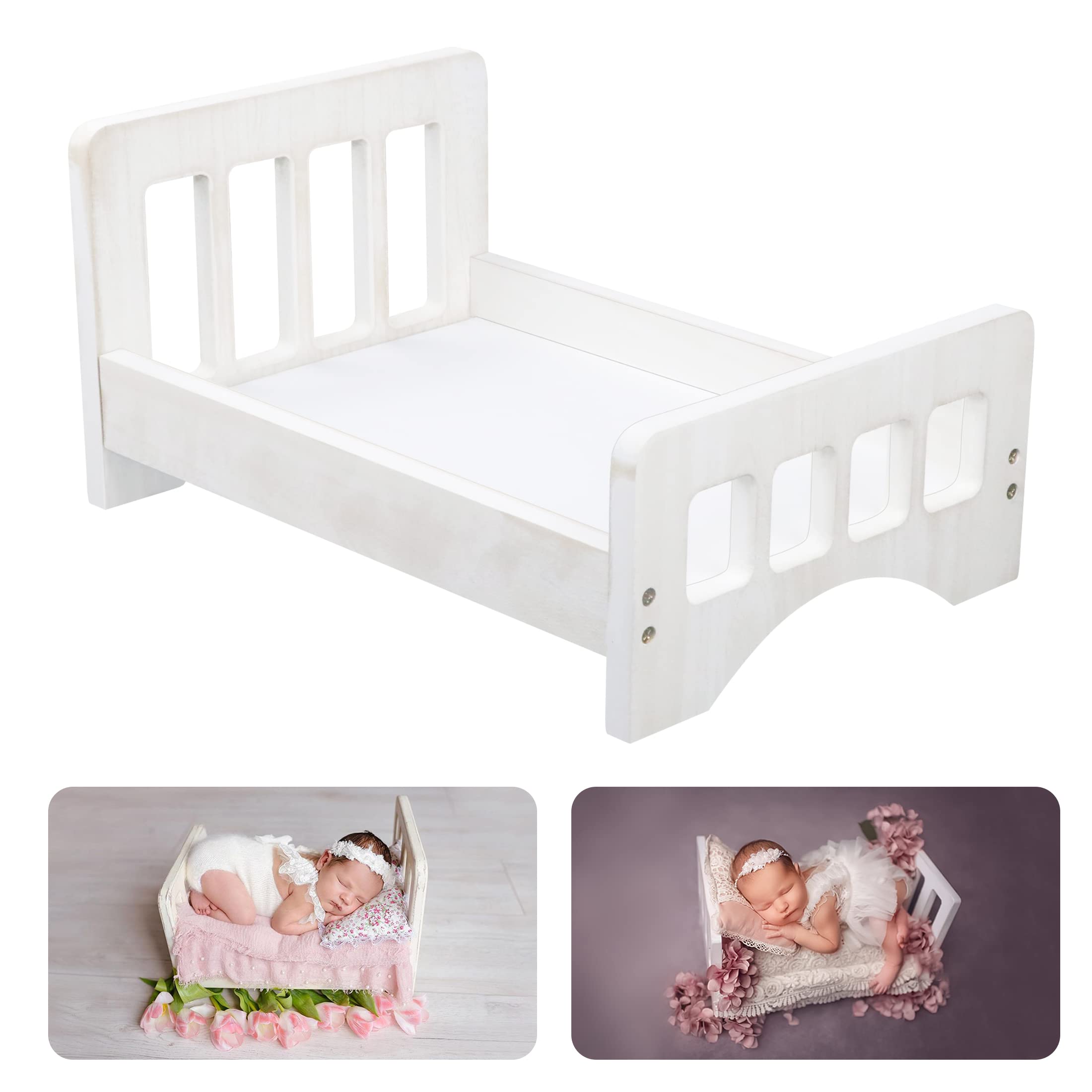 Newborn Photography Props Wooden Bed Baby Photoshoot Props Doll Bed Baby Photo Prop White Wood Mini Bed for Photography Baby Doll Bed Make The Old Bed Photography Props Baby Photo Studio Props