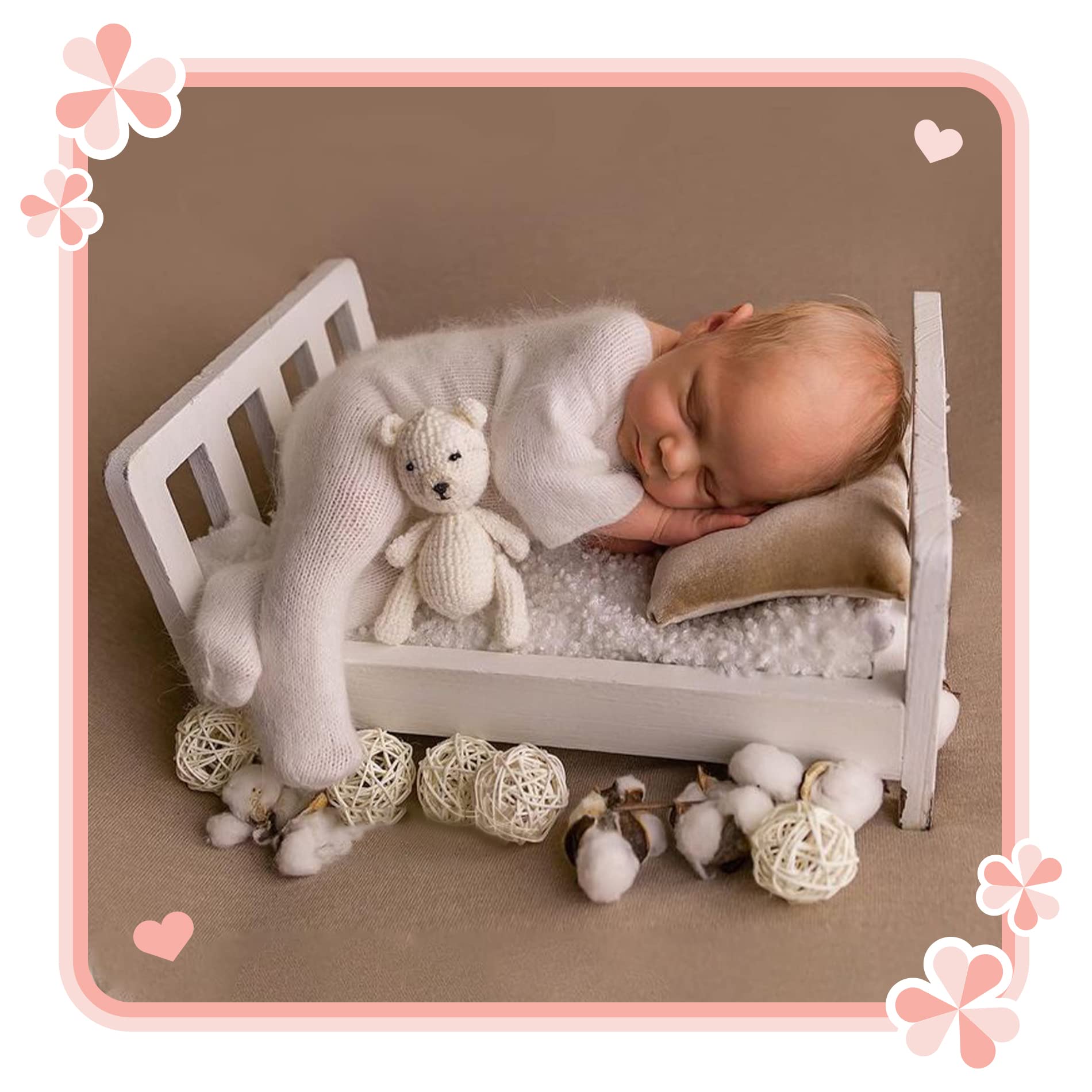 Newborn Photography Props Wooden Bed Baby Photoshoot Props Doll Bed Baby Photo Prop White Wood Mini Bed for Photography Baby Doll Bed Make The Old Bed Photography Props Baby Photo Studio Props