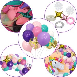 JANEF 151pcs Unicorn Mermaid Balloon Garland Arch Set, Confetti Latex Foil Purple Pink Balloons with 7 Balloon Tools, for Theme Birthday Party Shower Wedding Supplies Decoration