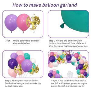 JANEF 151pcs Unicorn Mermaid Balloon Garland Arch Set, Confetti Latex Foil Purple Pink Balloons with 7 Balloon Tools, for Theme Birthday Party Shower Wedding Supplies Decoration