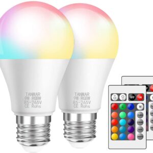 TANMAR Color Changing Light Bulb,Smart Bulb [2 Pack], E26/E27 9W (85-265V) RGBW LED