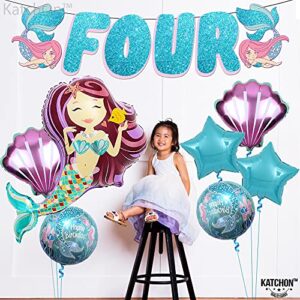 KatchOn, Big Mermaid 4th Birthday Decorations Set - Pack of 8 | Mermaid Birthday Decorations For Girls 4 | Mermaid Balloons Decoration | Mermaid Party Decorations 4th Birthday | Mermaid Party Supplies