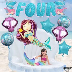 KatchOn, Big Mermaid 4th Birthday Decorations Set - Pack of 8 | Mermaid Birthday Decorations For Girls 4 | Mermaid Balloons Decoration | Mermaid Party Decorations 4th Birthday | Mermaid Party Supplies