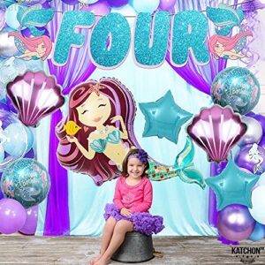 KatchOn, Big Mermaid 4th Birthday Decorations Set - Pack of 8 | Mermaid Birthday Decorations For Girls 4 | Mermaid Balloons Decoration | Mermaid Party Decorations 4th Birthday | Mermaid Party Supplies