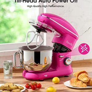 Facelle Stand Mixer, 660W 6 Speed Electric Kitchen Mixer with Pulse Button, Attachments include 6.5QT Bowl, Dishwasher Safe Beater,Dough Hook,Whisk & Splash Guard for Dough,Baking,Cakes,Cookie(Purple)