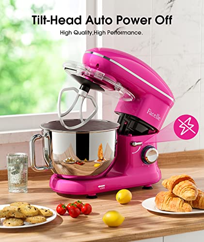 Facelle Stand Mixer, 660W 6 Speed Electric Kitchen Mixer with Pulse Button, Attachments include 6.5QT Bowl, Dishwasher Safe Beater,Dough Hook,Whisk & Splash Guard for Dough,Baking,Cakes,Cookie(Purple)