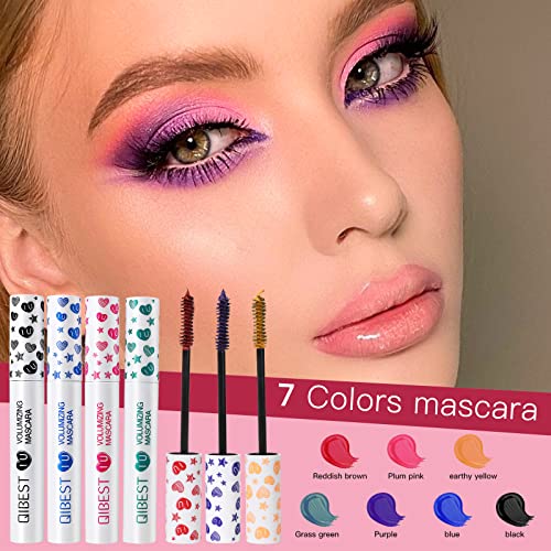 Luxsea Waterproof Colorful Mascara 7 Colors Long Lasting Mascara Lengthening Voluminous Eyeliner Charming Mascara for Eyelash Eye Makeup