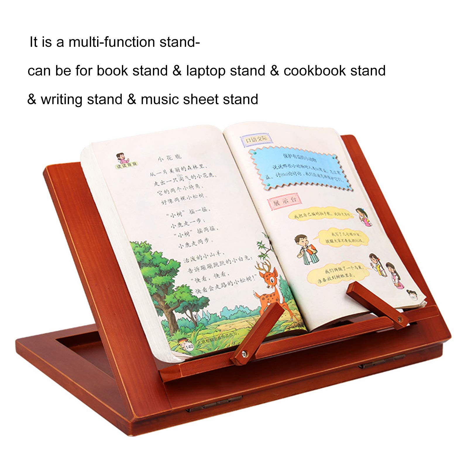 CIRCLEEN Wooden Portable Laptop Stand Adjustable Height Bed Side Book Stand for Desk Sofa Couch Table for Reading Display Cookbook Stands Holder for Kitchen (13L x 9H inch)