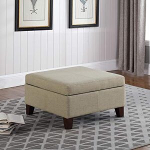 Homepop Home Decor |K2380-F2207 | Luxury Large Woven Square Storage Ottoman | Ottoman with Storage for Living Room & Bedroom, Linen Like Tan