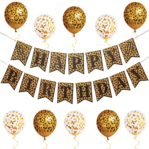 pirese cheetah happy birthday banner, cheetah birthday decorations, leopard party decorations, animal birthday party decorations | safari party decorations | leopard party supplies, animal print party