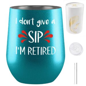 fancyfams i don’t give a sip i’m retired, retirement gifts for women - 12 oz stainless steel wine tumbler, retirement gifts, retired gifts for women, retirement gift (give a sip - turquoise)