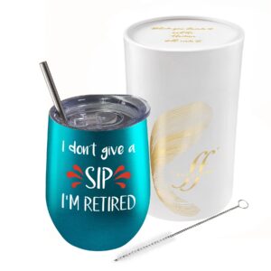 Fancyfams I Don’t Give a Sip I’m Retired, Retirement Gifts for Women - 12 oz Stainless Steel Wine Tumbler, Retirement Gifts, Retired Gifts for Women, Retirement Gift (Give a Sip - Turquoise)