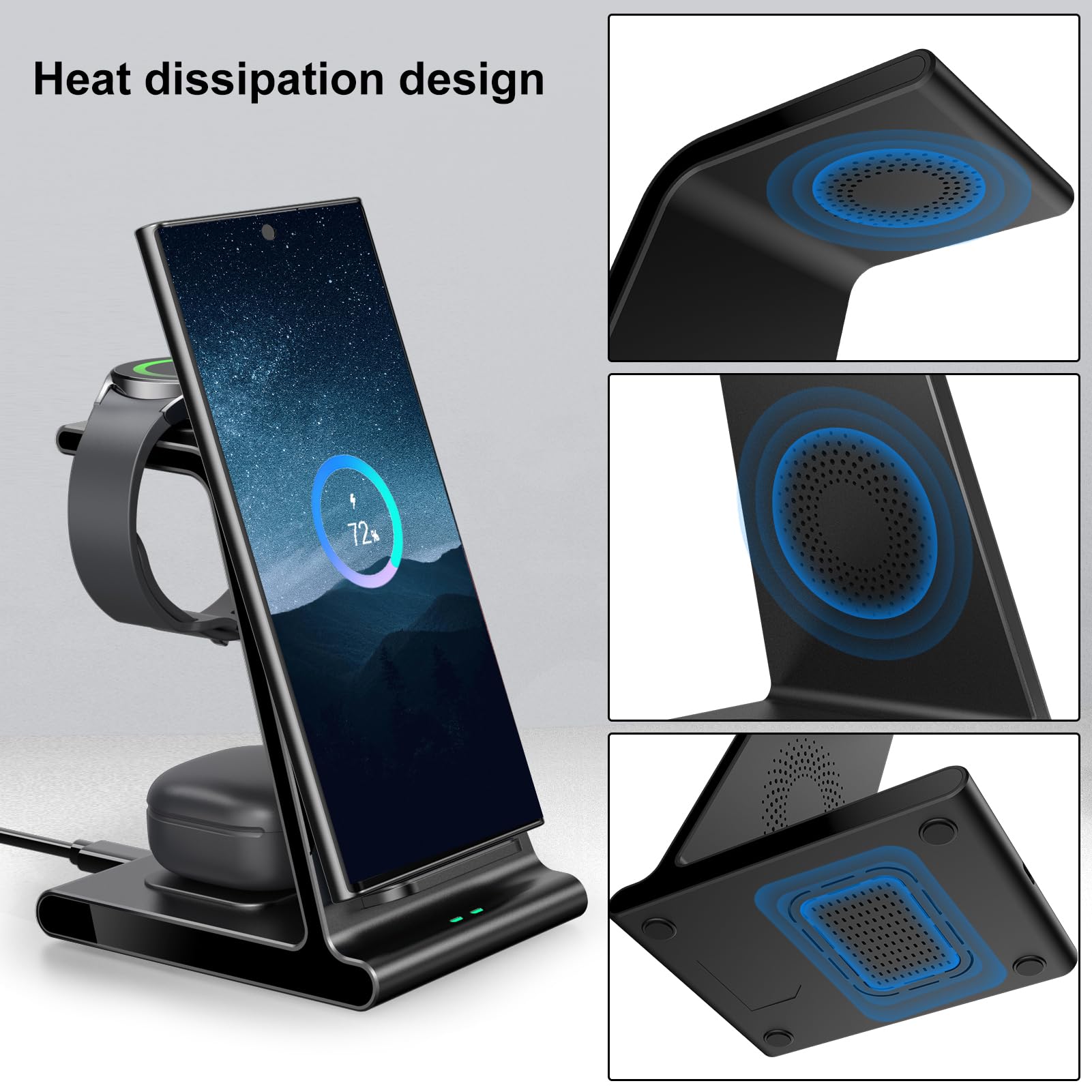 Wireless Charger for Samsung, Charging Station for Samsung Galaxy S24 Ultra/S24+/S24/S23 Ultra/S23+/S23/S22/Note 20/Z Flip 5/Fold 5, for Galaxy Watch 6/5, Galaxy Buds 2 Pro/Pro (Not Include Adapter)