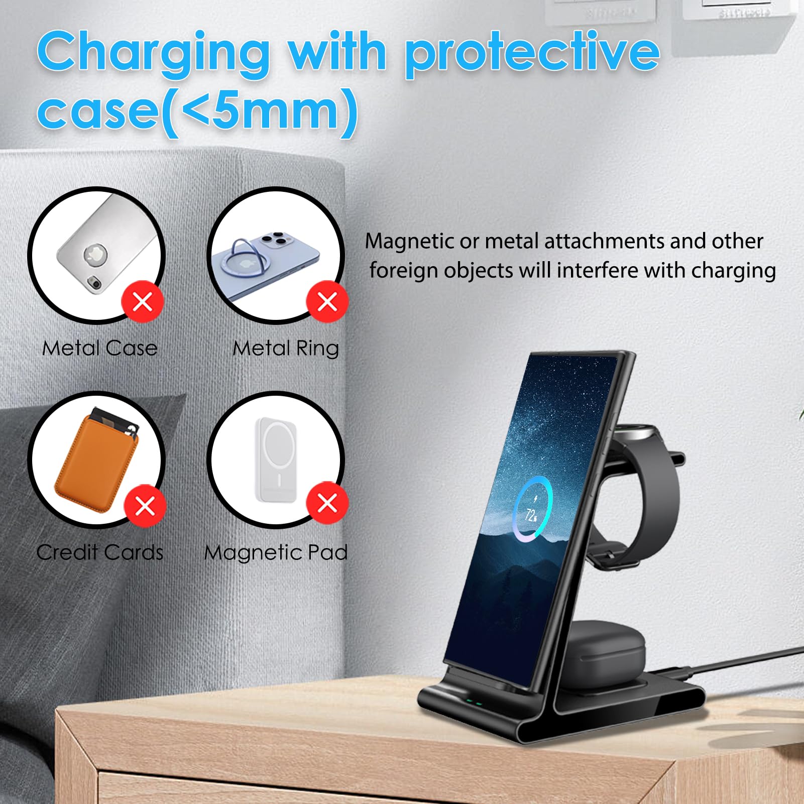 Wireless Charger for Samsung, Charging Station for Samsung Galaxy S24 Ultra/S24+/S24/S23 Ultra/S23+/S23/S22/Note 20/Z Flip 5/Fold 5, for Galaxy Watch 6/5, Galaxy Buds 2 Pro/Pro (Not Include Adapter)