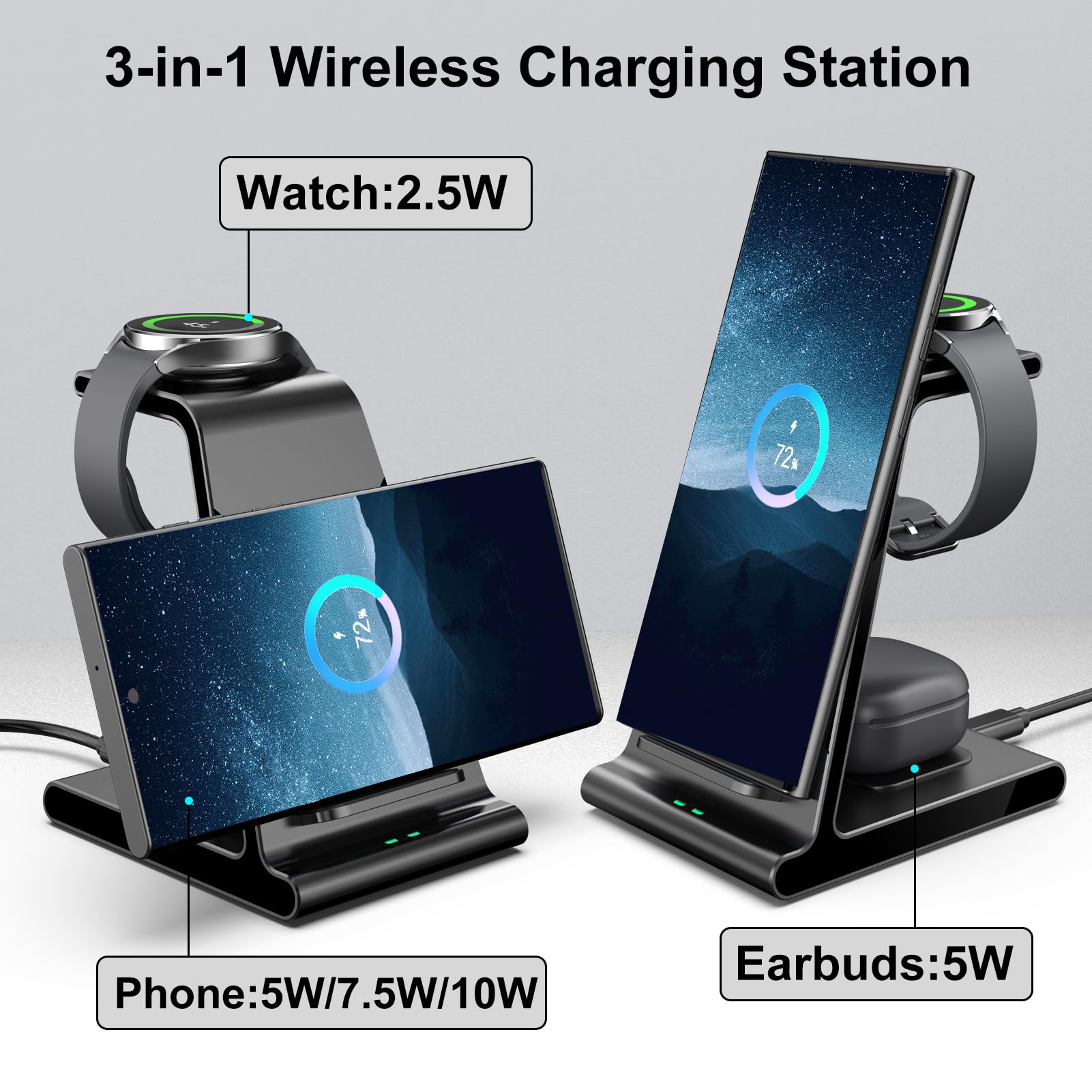 Wireless Charger for Samsung, Charging Station for Samsung Galaxy S24 Ultra/S24+/S24/S23 Ultra/S23+/S23/S22/Note 20/Z Flip 5/Fold 5, for Galaxy Watch 6/5, Galaxy Buds 2 Pro/Pro (Not Include Adapter)