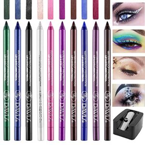 Wismee 10 Colors Eye liner Pen Colorful Set Professional Pearl Eye liner Kit Soft Metallic Eye liner Eyeshadow Pencil Long Lasting Eye liner Pen Cosmetic Kit Eyes Makeup Set for Women